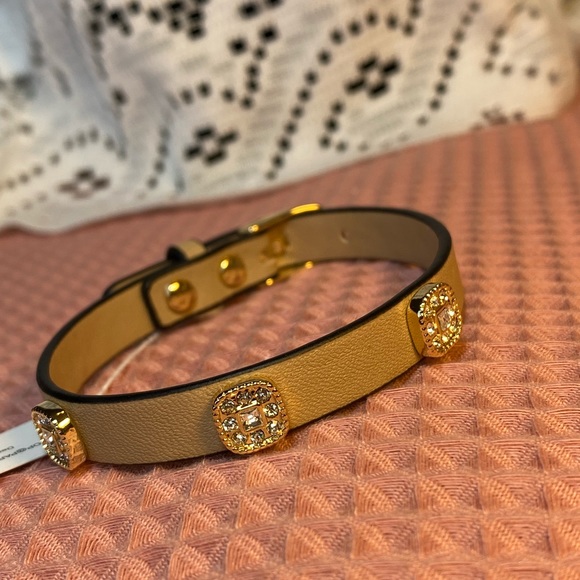 NWT VEGAN TAUPE LEATHER MERLIN BRACELET WITH BLING - Picture 8 of 13